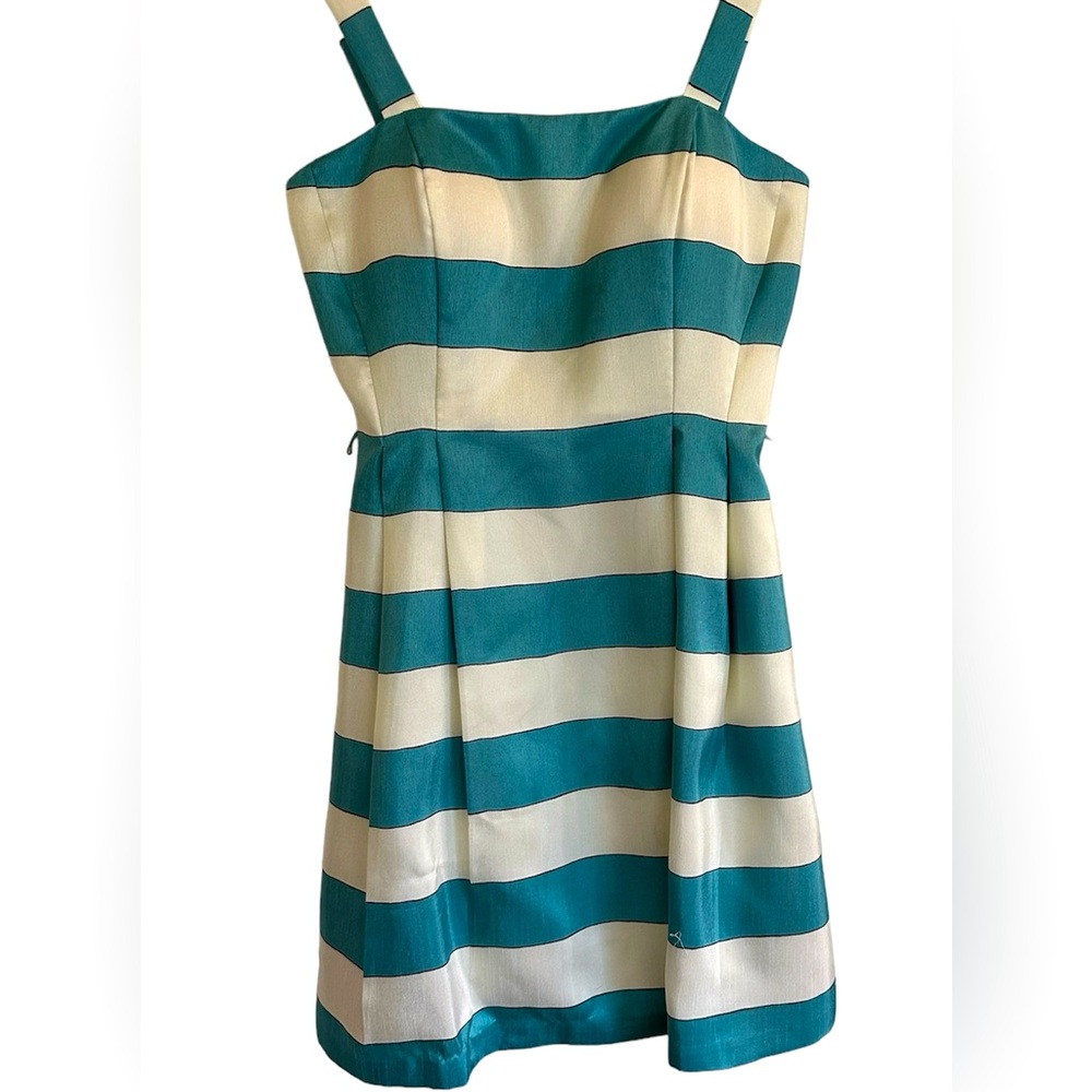 Jessica Howard Aqua striped full zip lined fit & flare dress women4P